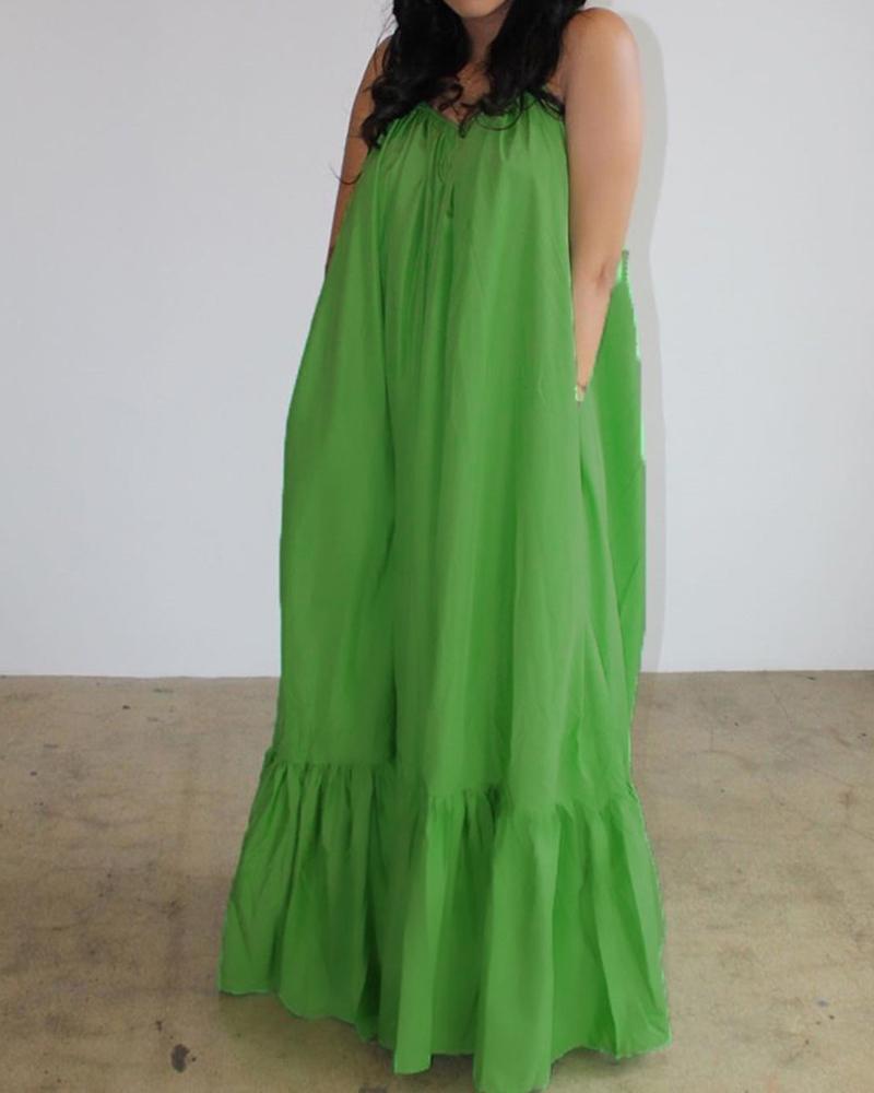 Sling Strap Solid Color Long Dress