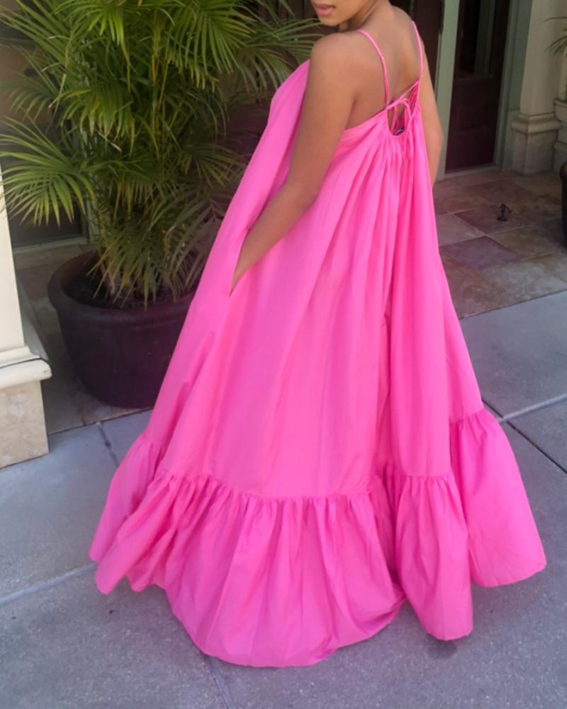 Sling Strap Solid Color Long Dress