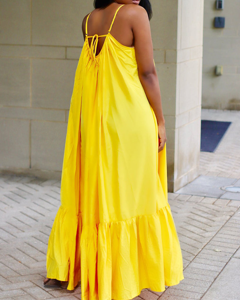 Sling Strap Solid Color Long Dress