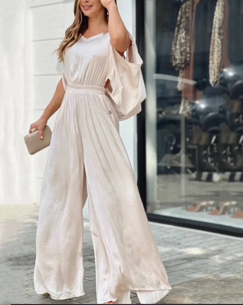 Casual open-back wide-leg jumpsuit