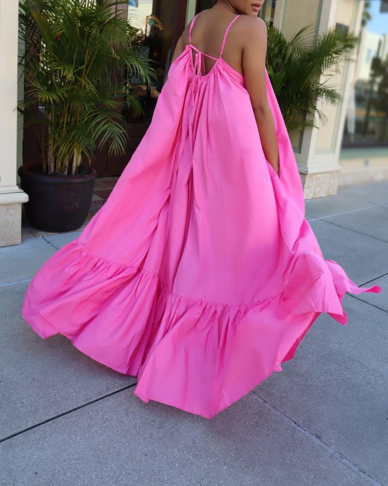 Sling Strap Solid Color Long Dress