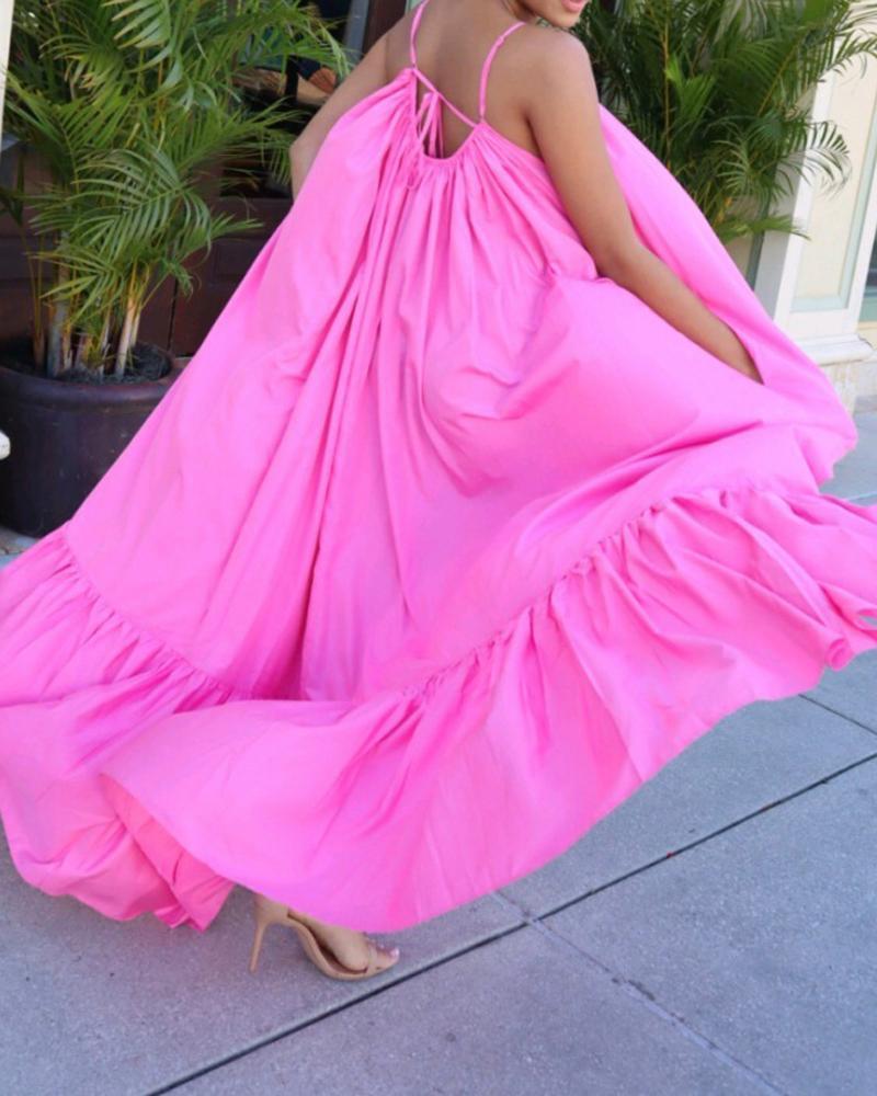 Sling Strap Solid Color Long Dress