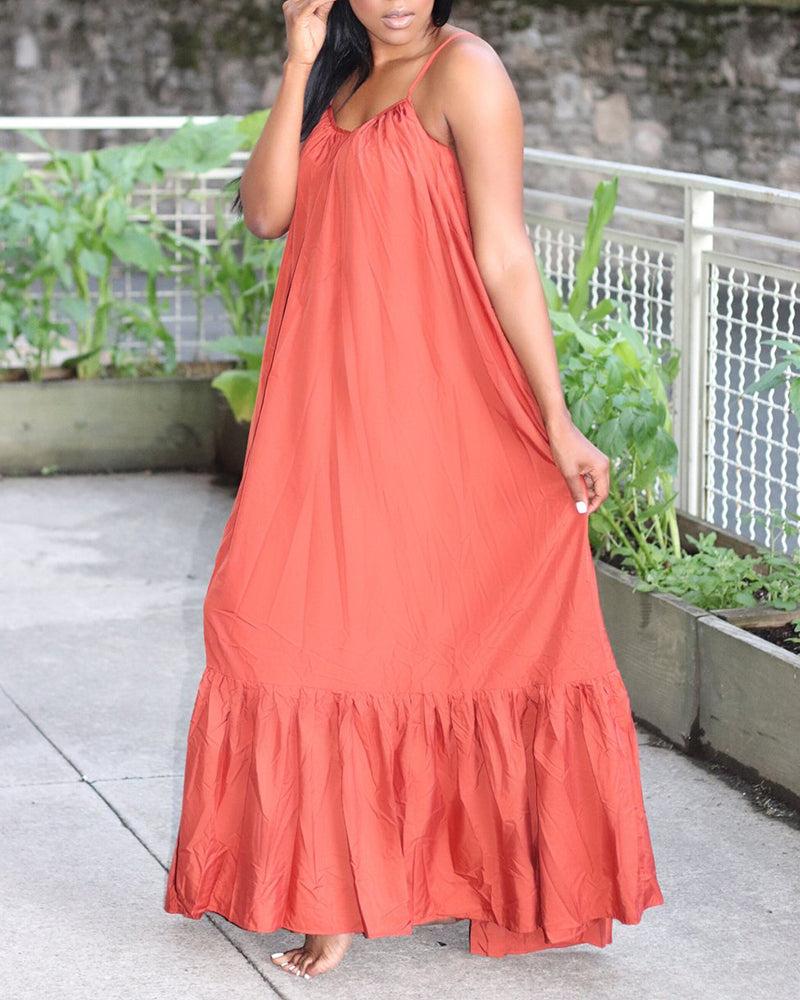 Sling Strap Solid Color Long Dress