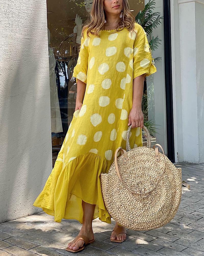 Casual short sleeve polka dot print dress