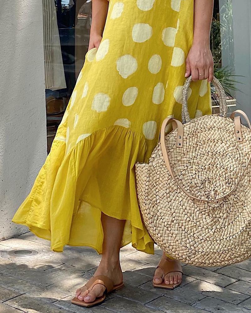 Casual short sleeve polka dot print dress