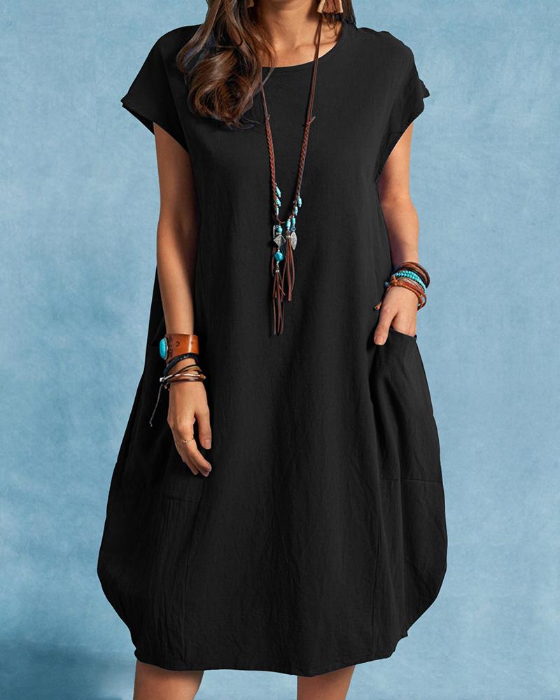 Loose Casual Solid Color Pocket Dress