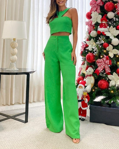 Sleeveless cropped vest & trousers two-piece set