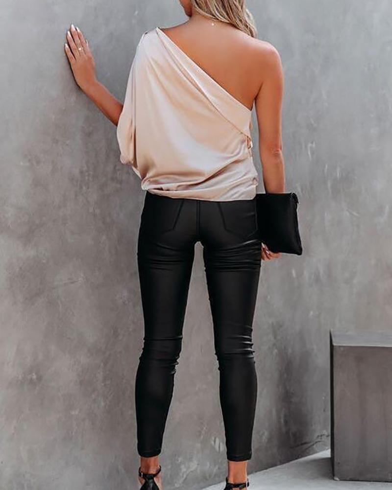 Casual Solid One Shoulder Top