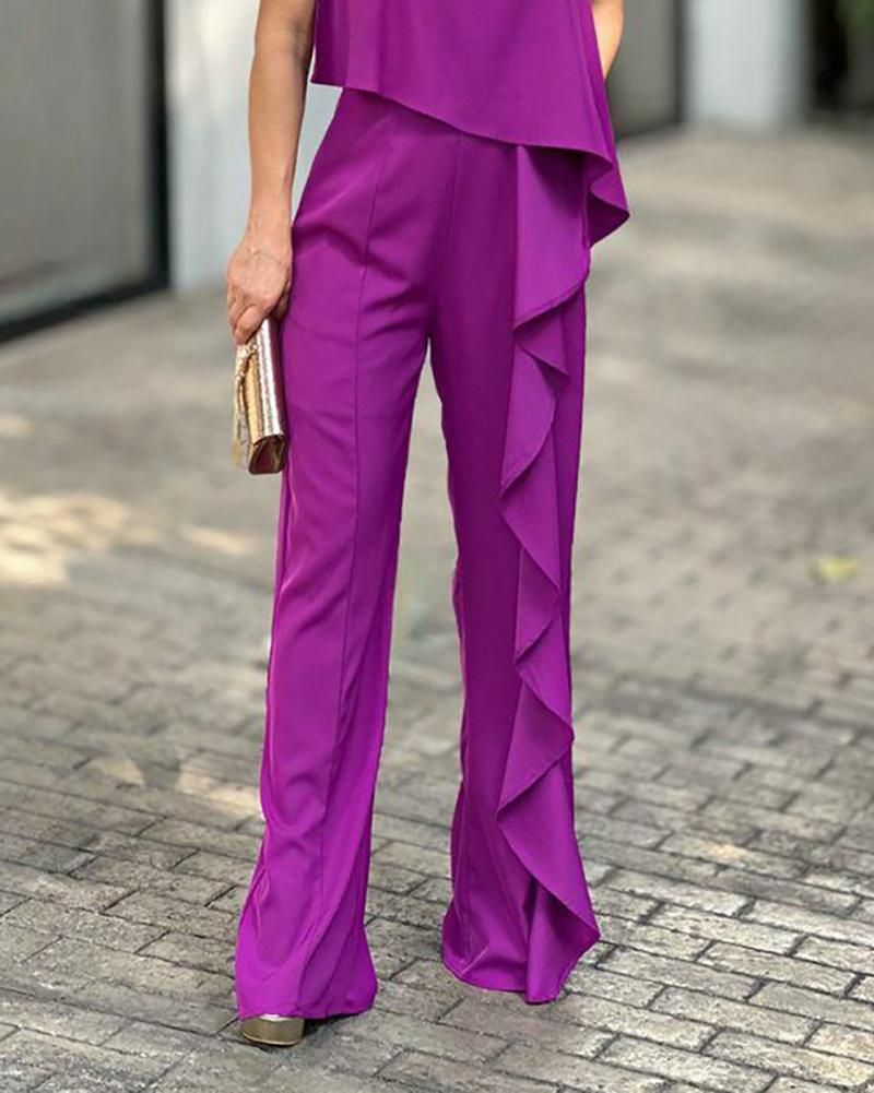 Round neck sleeveless ruffle jumpsuit