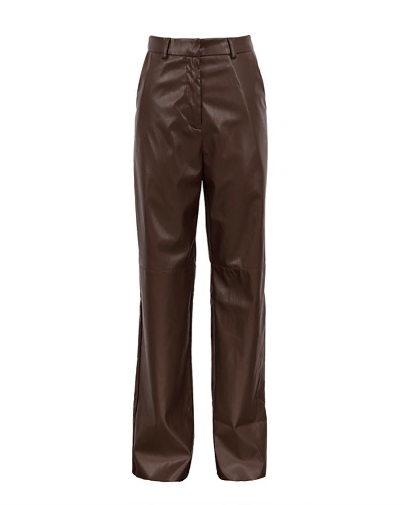 Fashionable PU Leather Casual Straight Leg Pants