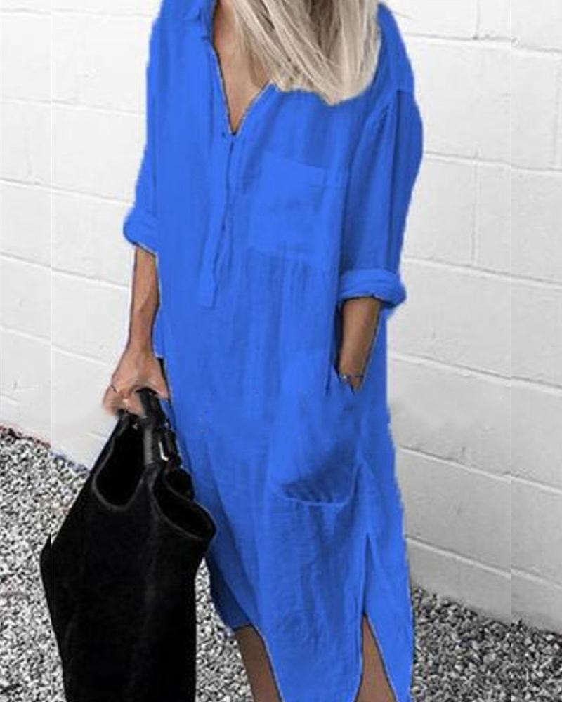 Simple Button Down Long Shirt Dress