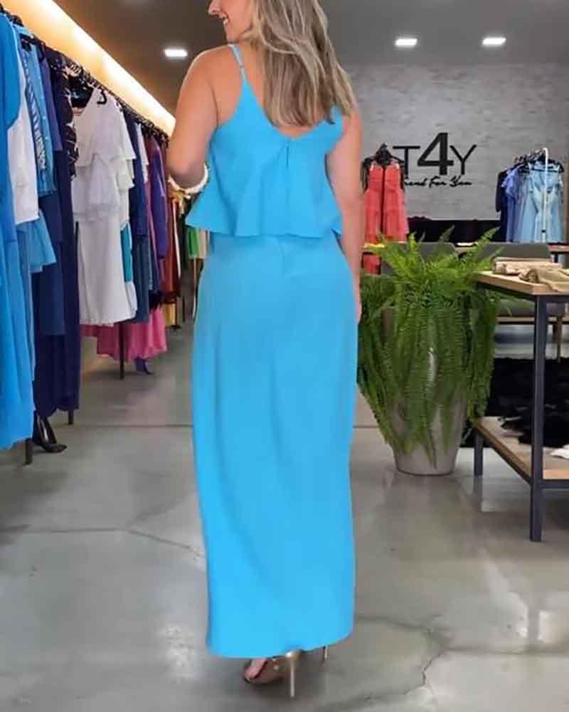 Stylish Solid Color Slit Dress