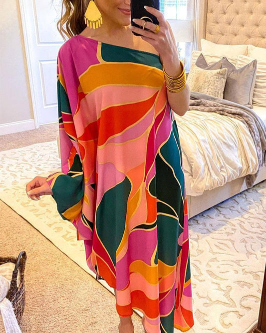 Color Block Contrast Print Irregular Casual Dress