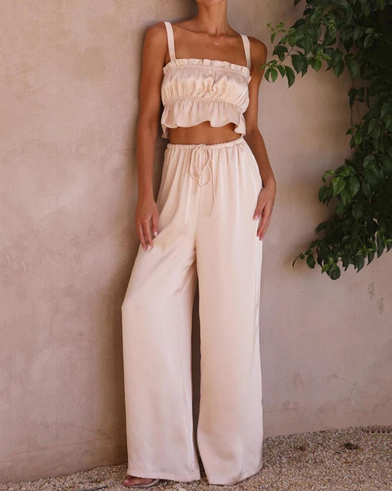 Fashion set of camisole & wide-leg pants