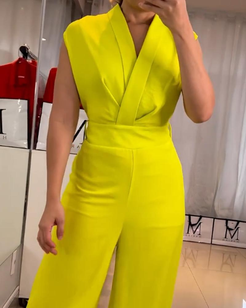 Solid Color Sleeveless Vest Straight Jumpsuit