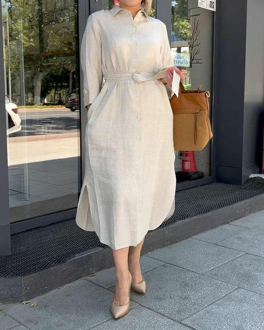 Simple solid color mid-length shirt dress