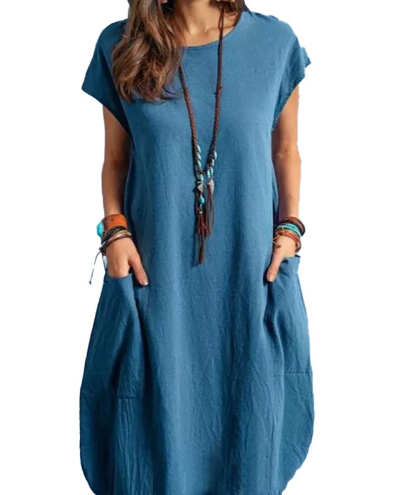 Loose Casual Solid Color Pocket Dress