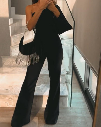 Elegant Black One-shoulder Long Jumpsuit