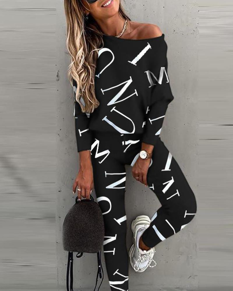 Printed Bat Sleeve Top Pants Sportswear