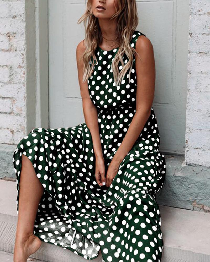 Versatile Printed Polka Dot Round Neck Dress