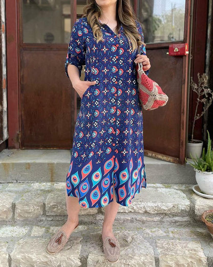 Casual Printed Shirt Dress