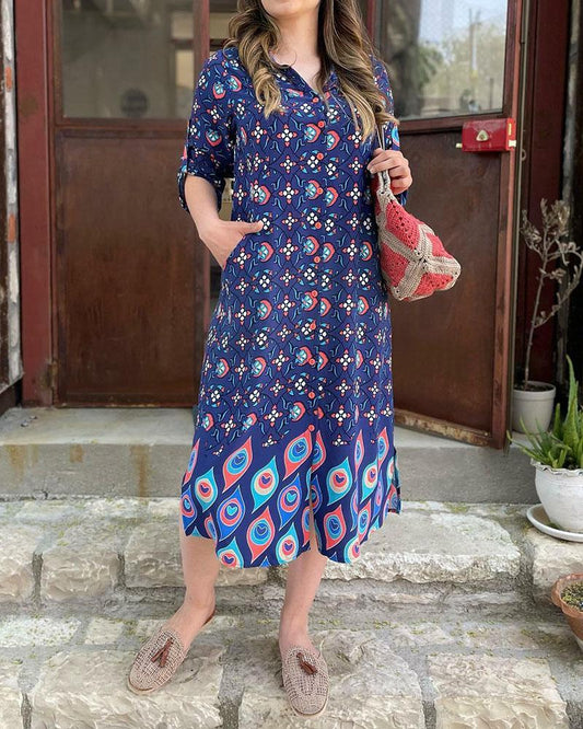 Casual Printed Shirt Dress