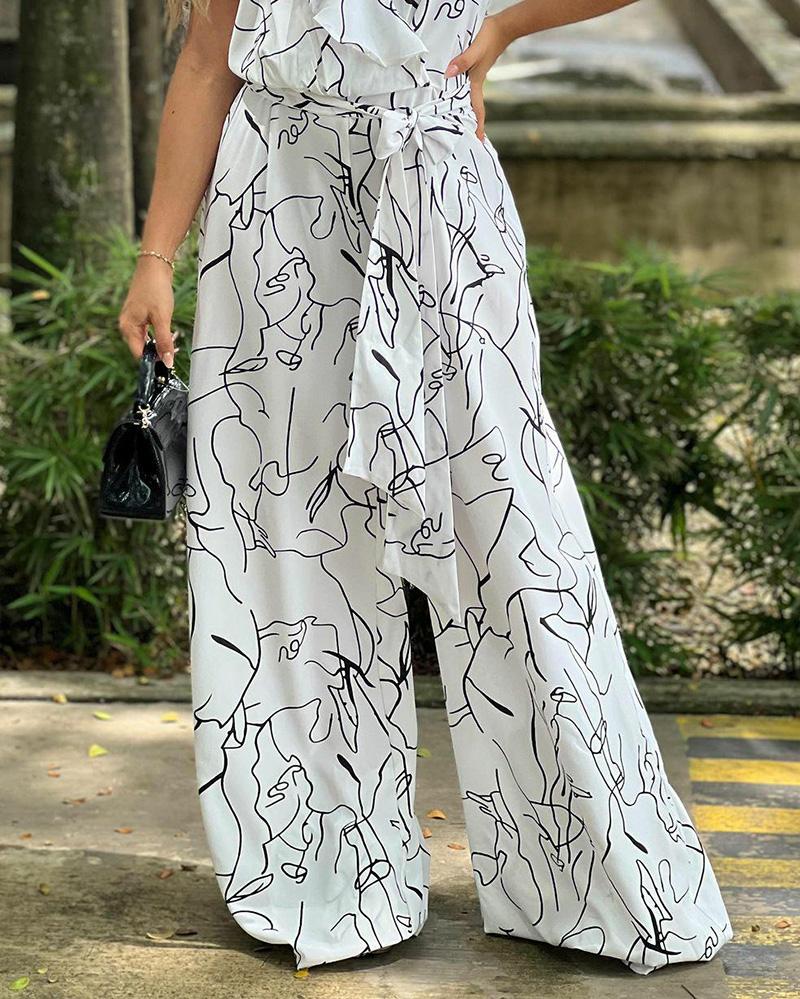 Sleeveless Lineart Print Jumpsuit