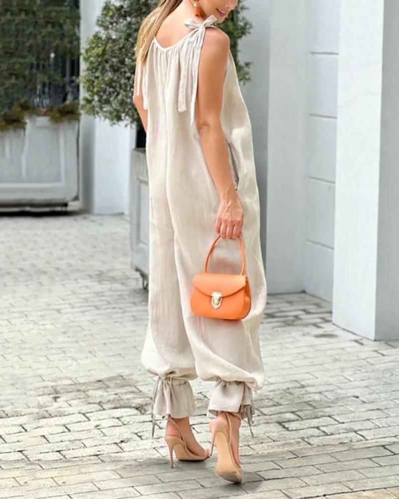 V-NECK SUSPENDER LOOSE JUMPSUIT