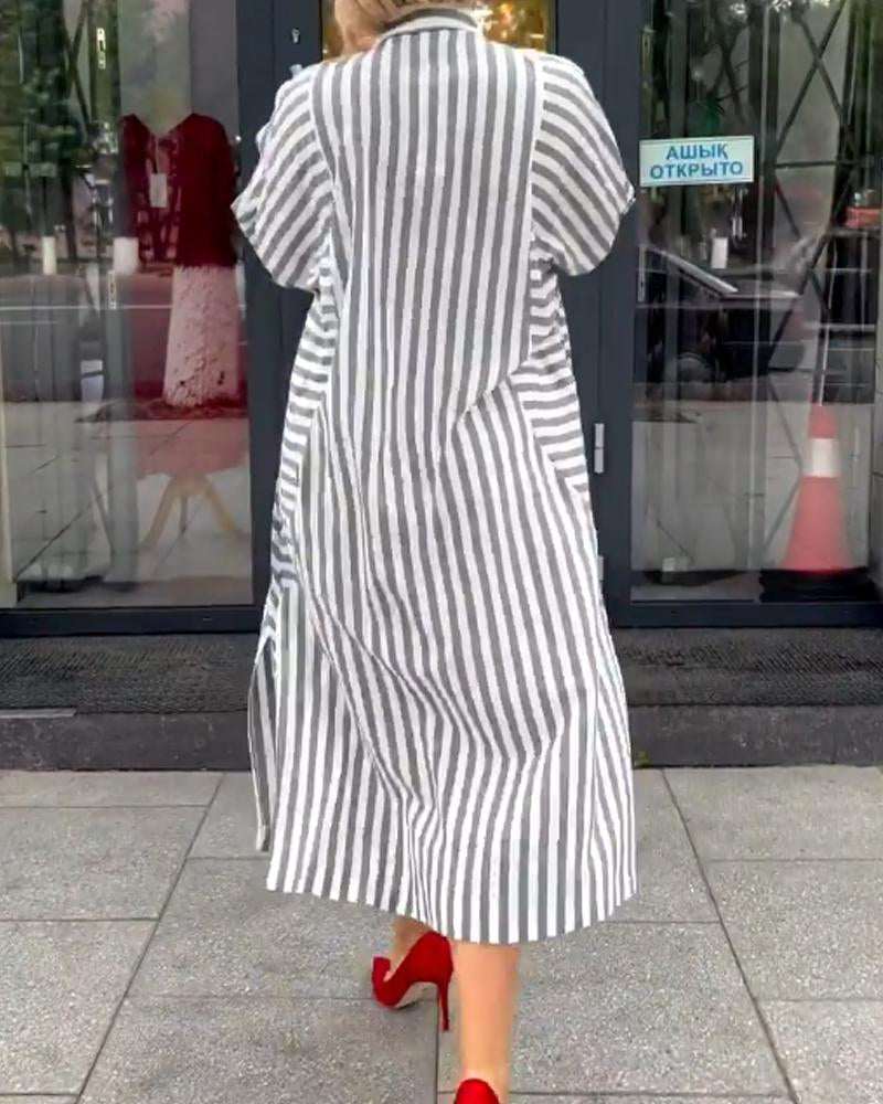 Striped Fashion Classic Shirt Dress