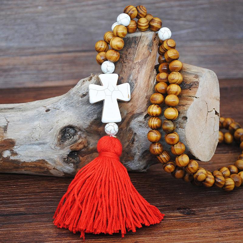 Handmade Wooden Beaded Long Necklace