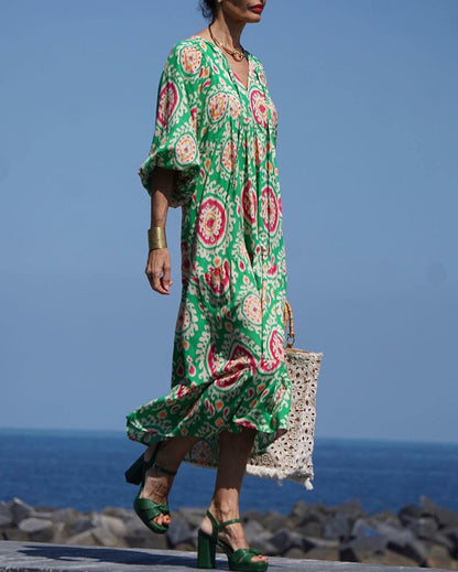 Casual Lantern Half Sleeve Print Dress