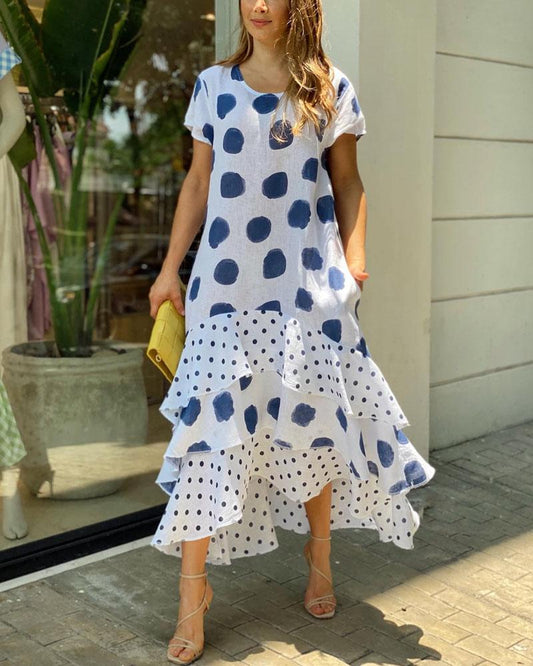 Polka Dot Stitched Large Skirt Dress