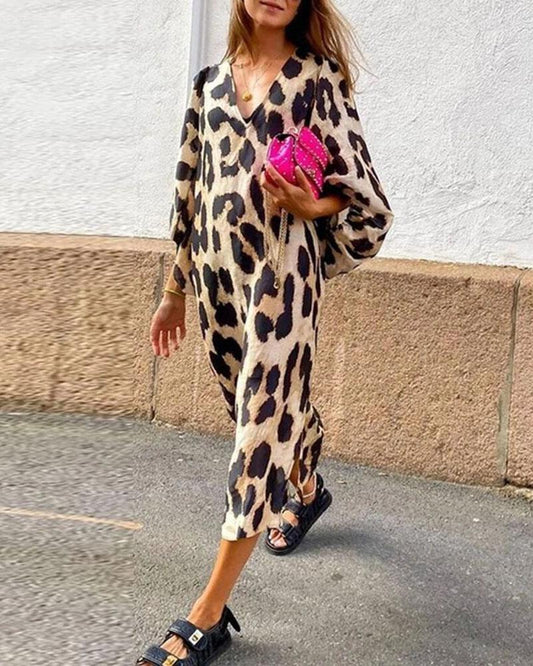 Stylish Balloon Sleeve Leopard Dress