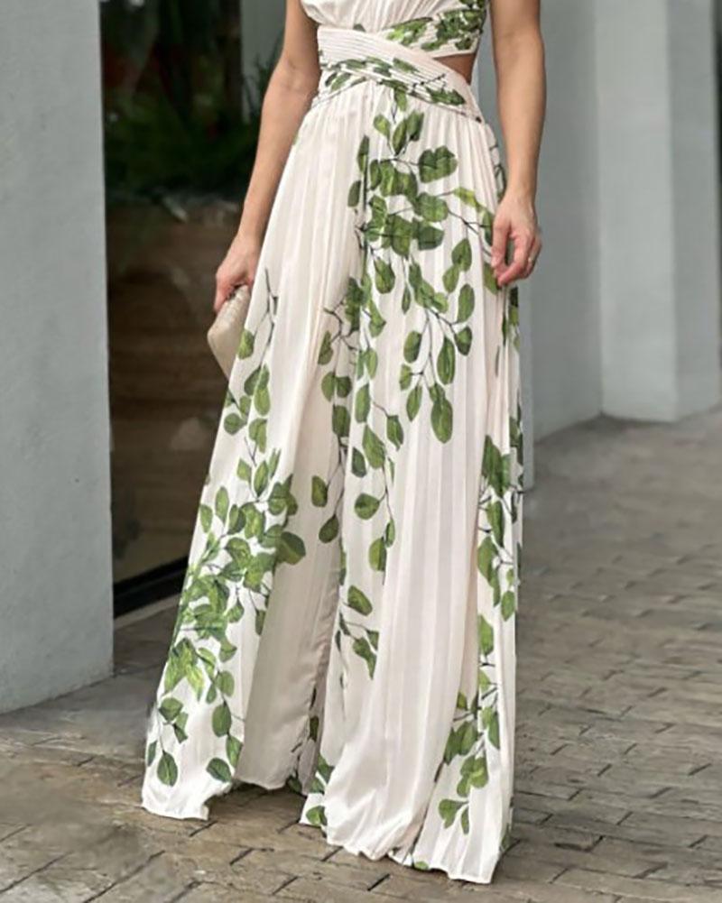 Printed pleated waist jumpsuit