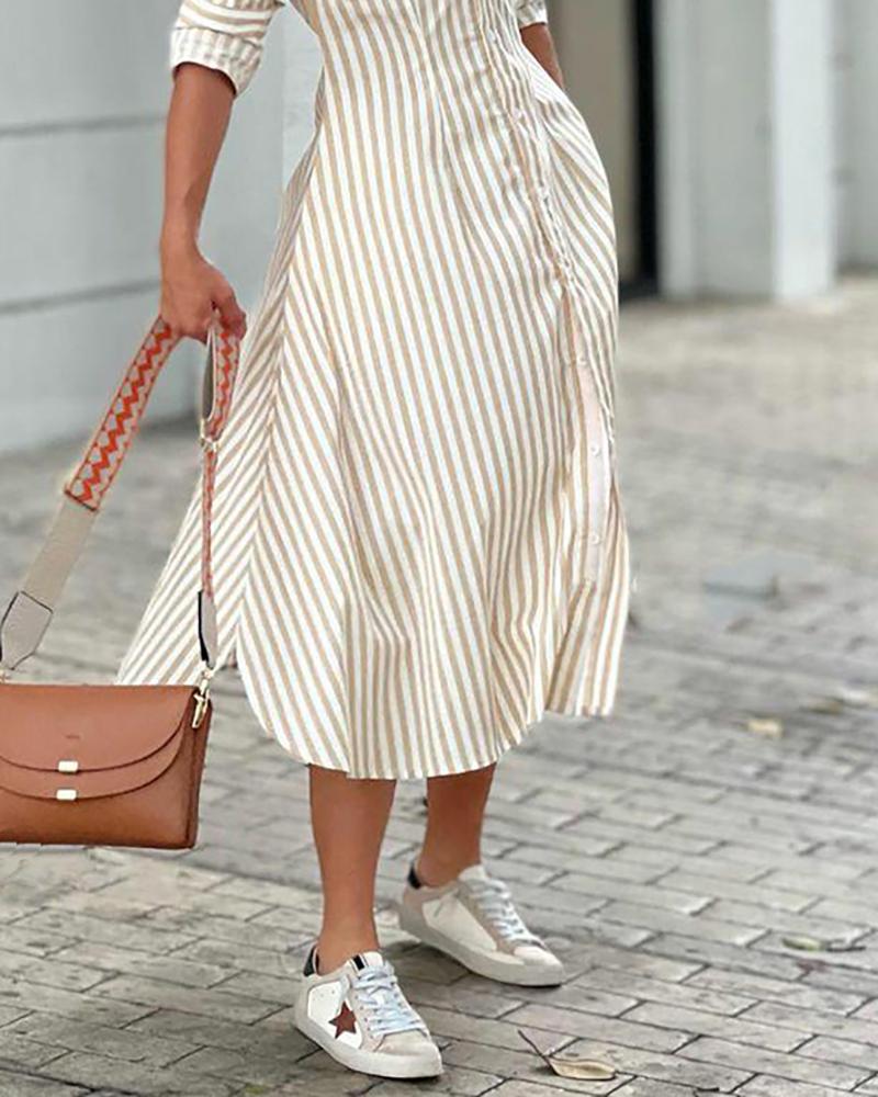 Stylish Simple Striped Shirt Dress