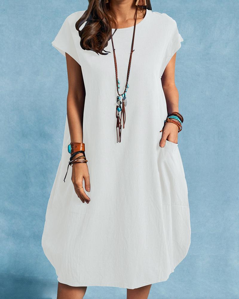 Loose Casual Solid Color Pocket Dress