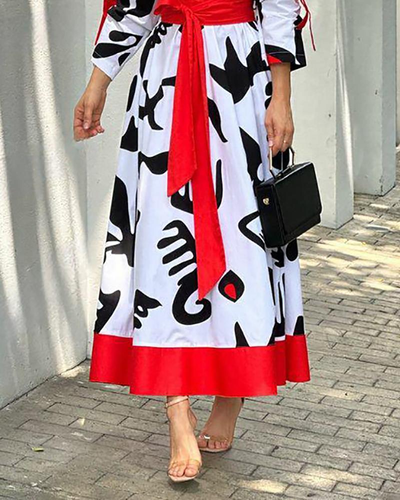 Trendy Colorblock A-Line Print Dress