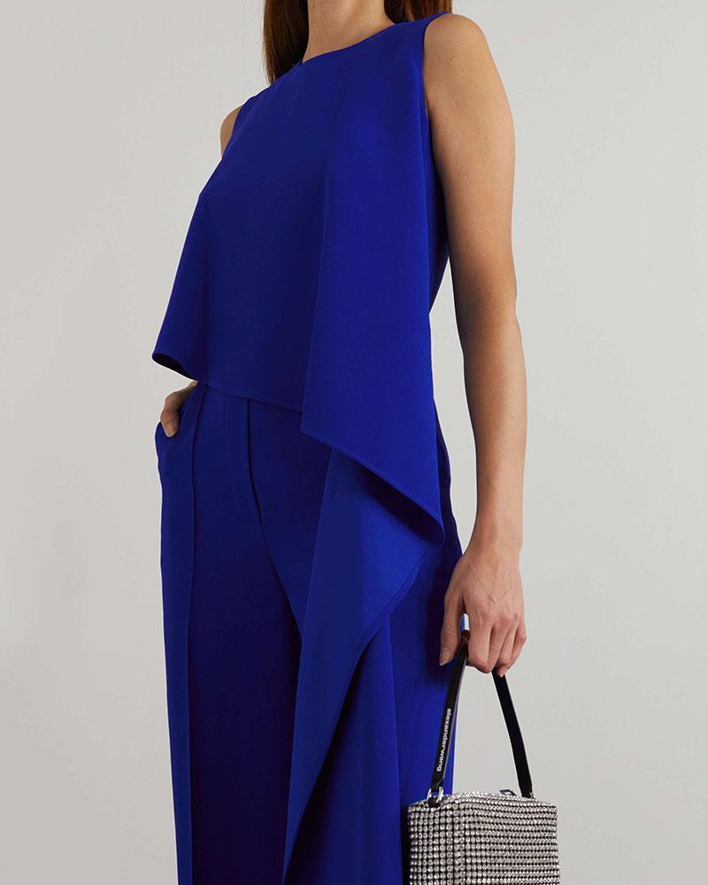 Draped layered crepe jumpsuit