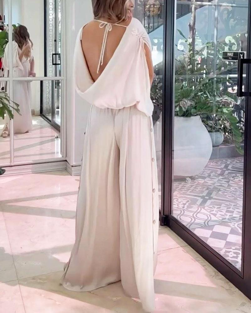 Casual open-back wide-leg jumpsuit