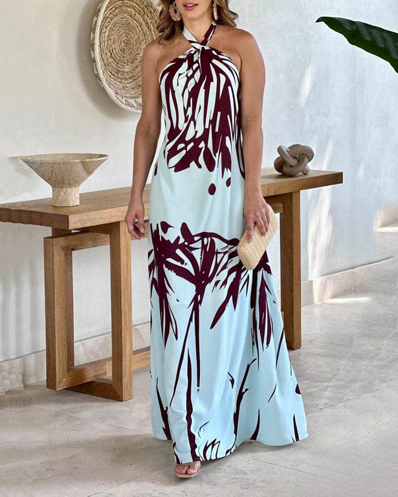 Sexy Halter Neck Backless Printed Dress