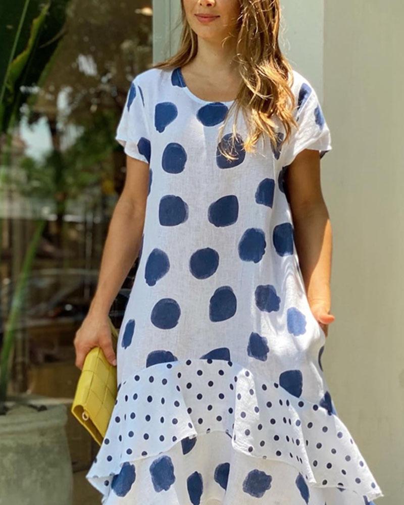 Polka Dot Stitched Large Skirt Dress