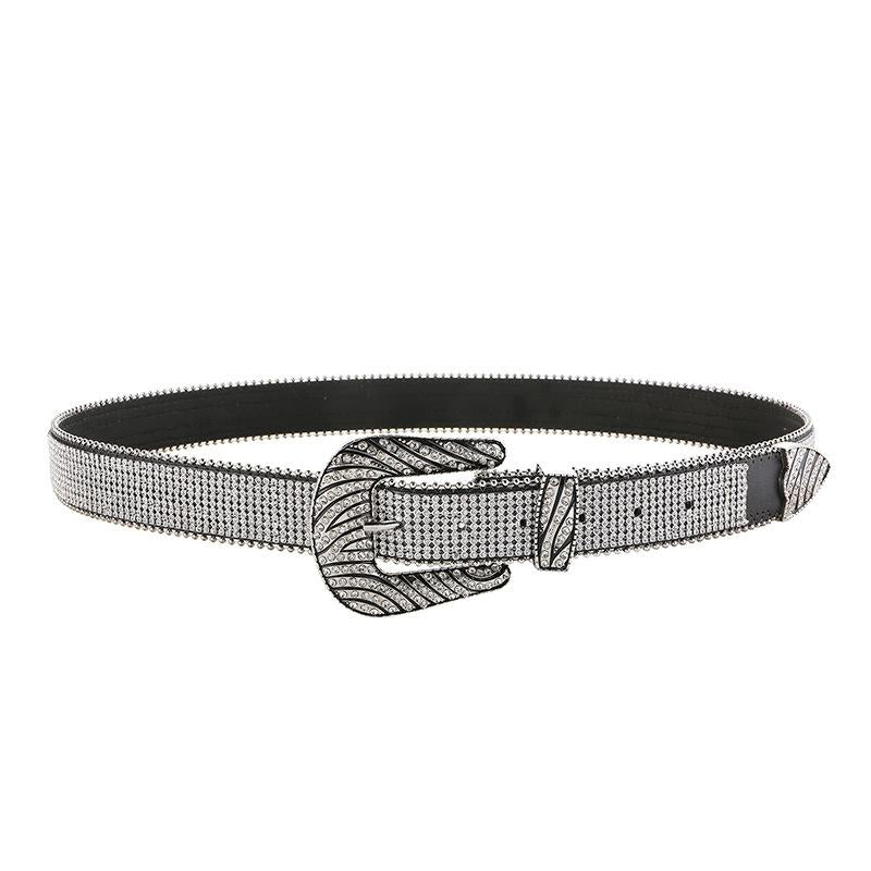 Zebra-print rhinestone belt