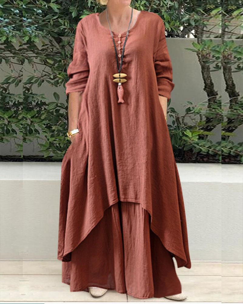 Loose Long Sleeved Cotton Linen Dress