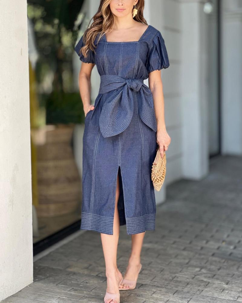 Textured Denim Casual Dress