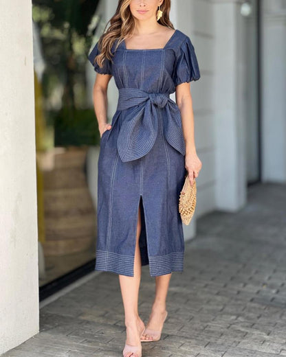 Textured Denim Casual Dress