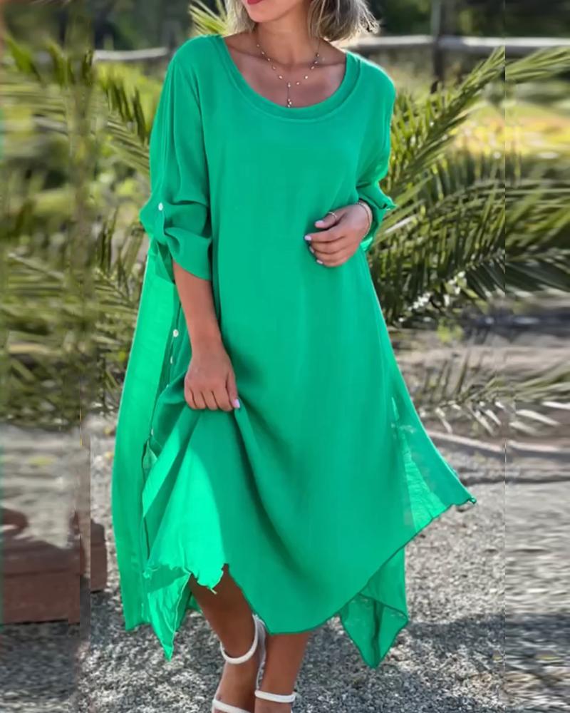 Side Button Casual Solid Color Dress