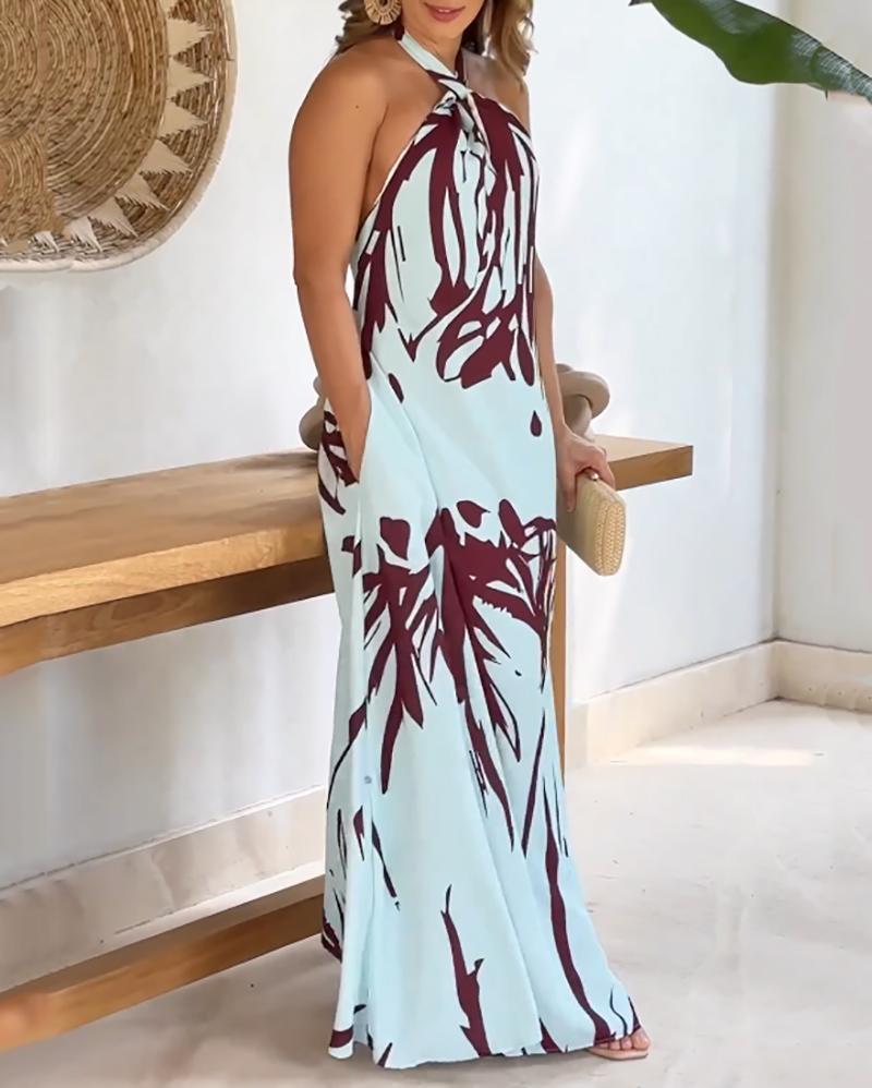 Sexy Halter Neck Backless Printed Dress