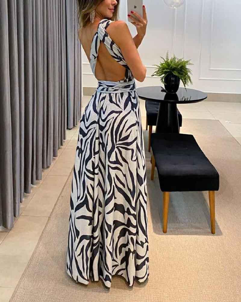 Fashion One Shoulder Sleeveless Print Dress