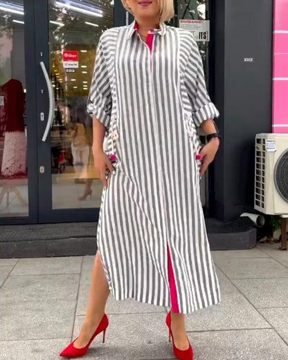 Striped Fashion Classic Shirt Dress