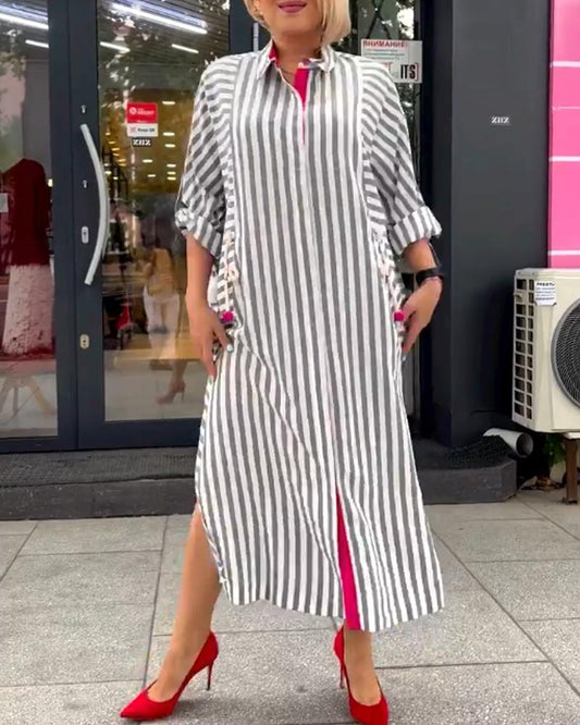 Striped Fashion Classic Shirt Dress